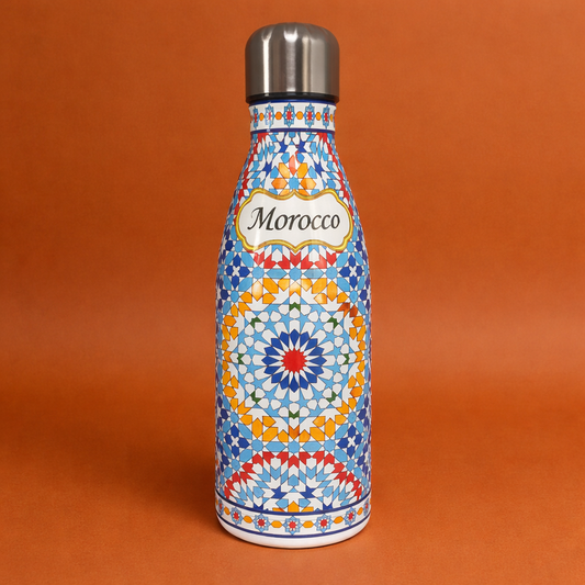 Bouteille isotherme en acier inoxydable – Motifs Zellige marocain – 1L