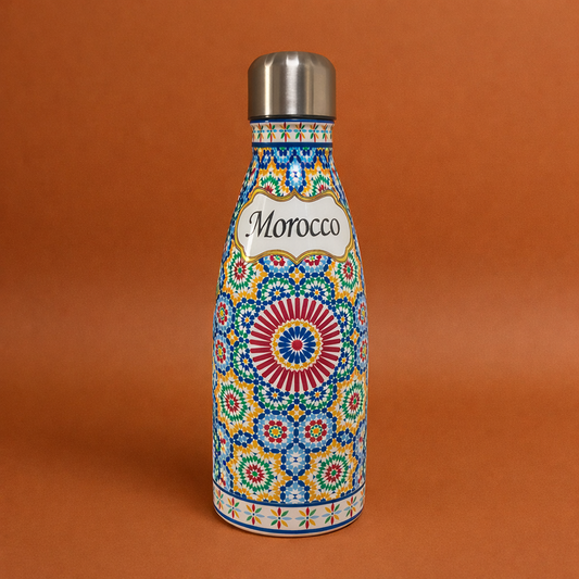 Bouteille isotherme en acier inoxydable – Motifs Zellige marocain – 500 ml