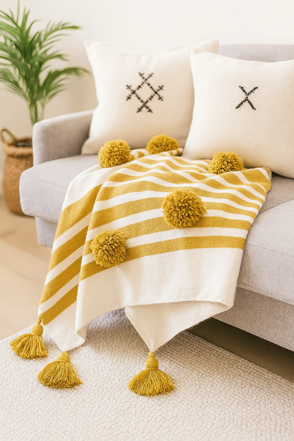 Couverture berbère marocaine avec pompons